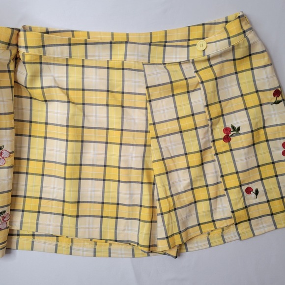 Forever 21 Women's Plaid Skirt Cherry Print Pleated Mini Yellow Plus Size 0X - Picture 9 of 12